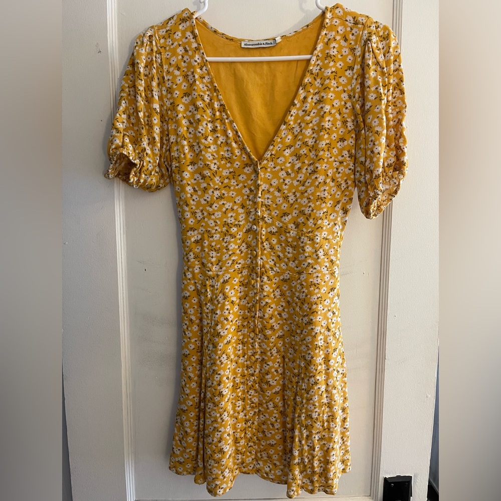 A&F yellow button down dress with dress in back, size small
